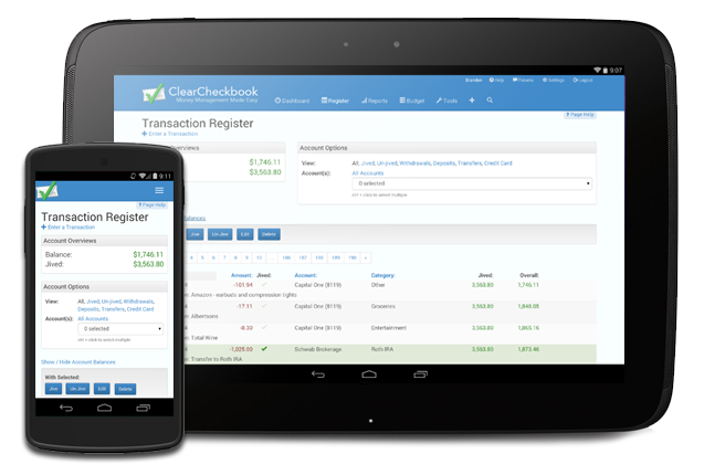 ClearCheckbook for phones and tablets