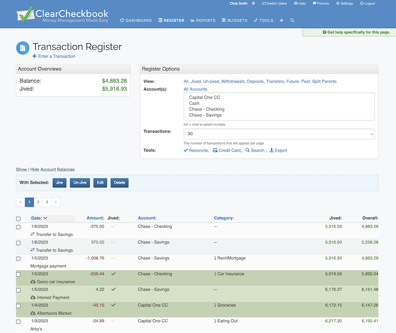 ClearCheckbook Account Reconciling