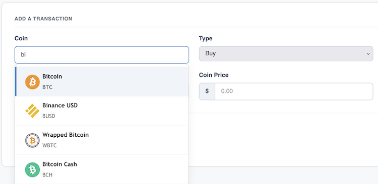Crypto Portfolio - Select a coin