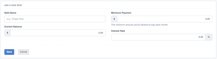 Debt Snowball Calculator - Add a Debt
