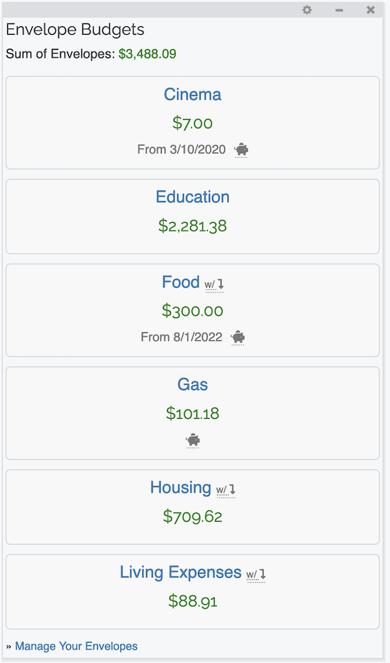 Envelope Budgets - Dashboard Gadget