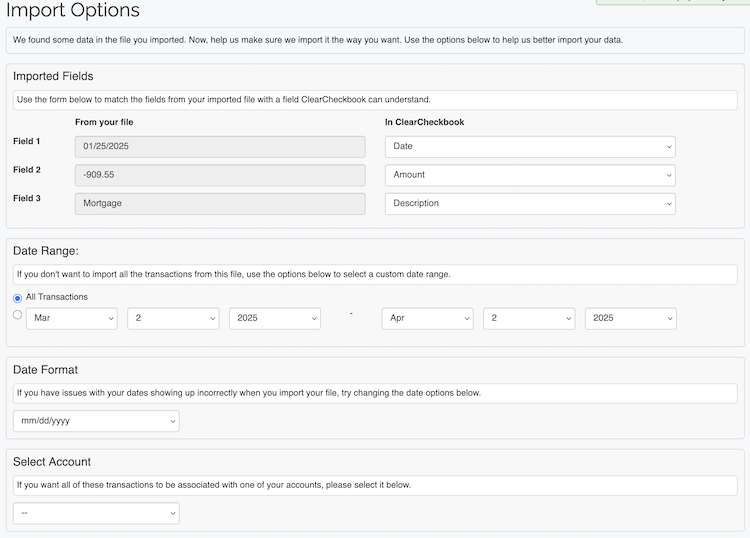 Import Transactions - Assign Fields