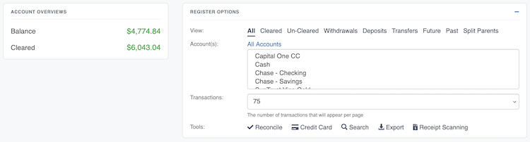Transaction Register - Overall Balances