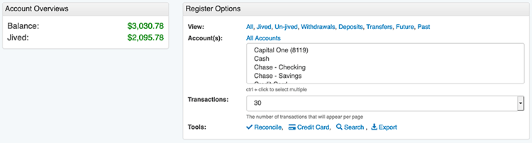 Transaction Register - Overall Balances