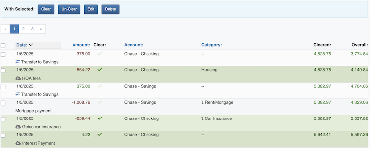 Transaction Register - List of Transactions