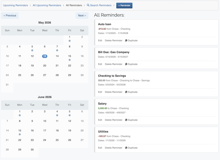 Recurring Transactions - All Reminders