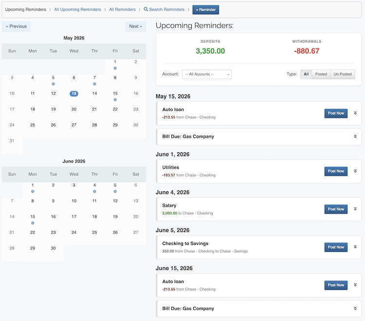 Recurring Transactions - Calendar